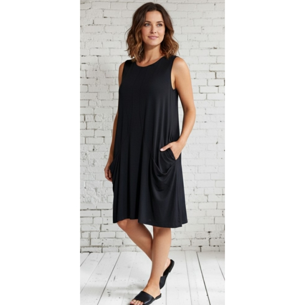 Clara Sun Woo Sleeveless Lagenlook Slouchy Pockets Dress Black Size XS